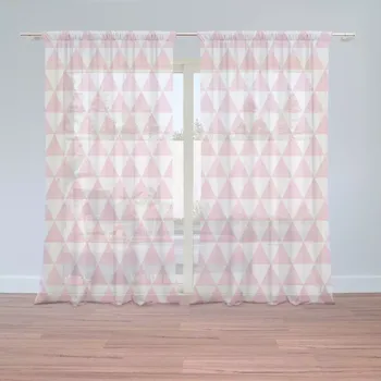Záclona Záclony Růžové a bílé trojúhelníky: 2 ks - 150x250 cm - Sablio