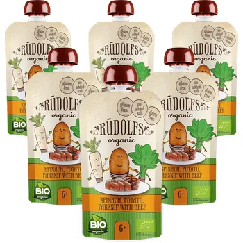 Rudolfs Špenát, brambory, pastinák s hovězím masem BIO kapsička 6x110 g
