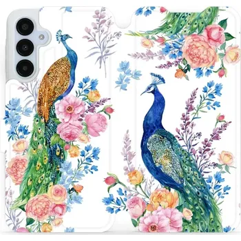 Pouzdro na mobilní telefon Flipové pouzdro Mobiwear - Samsung Galaxy A25 5G - MX08S Pávi (Knížkové flip pouzdro, obal, kryt na mobil Samsung Galaxy A25 5G - MX08S Pávi, materiál Umělá kůže + TPU - ochrana 360°, stojánek, silikonová vanička, magnetické zavírání)