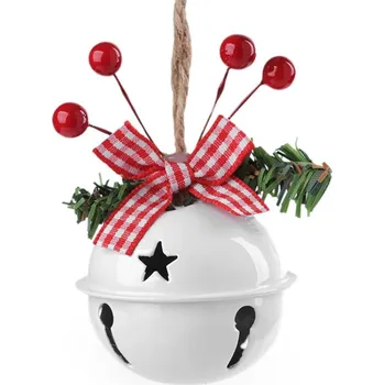 Vánoční dekorace Kovový zvoneček, rolnička k zavěšení - (Ø50 mm) bílá