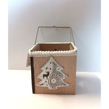 Lucerna Vánoční lucerna na svíčku - stromek (Dřevěná zimní dekorace na svíčku)