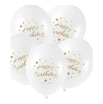 Balónek Balony ze złotym nadrukiem Happy Birthday 5szt