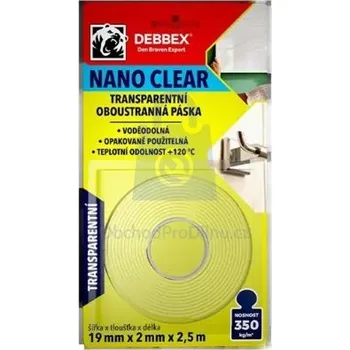 Lepicí páska Páska transparentní oboustranná NANO CLEAR, Den Braven 19 x 2 mm, 2,5 m, transparentní, balení 1 ks