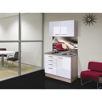 Kuchyňská linka Minikuchyně se spotřebiči Flex Well Valero 100 cm barva čela bílá vysoce lesklá barva korpusu sonoma dub