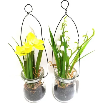 umělá květina Konvalinky v závěsné skleničce 17 cm