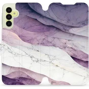 Pouzdro na mobilní telefon Flipové pouzdro Mobiwear - Samsung Galaxy A15 / A15 5G - VP31S Bílý a fialový mramor (Knížkové flip pouzdro, obal, kryt na mobil Samsung Galaxy A15 / A15 5G - VP31S Bílý a fialový mramor, materiál Umělá kůže + TPU - ochrana 360°, stojánek, silikonová)