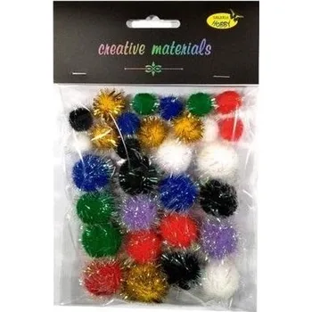 Pompony glitter kolorowe 15-25mm 30szt