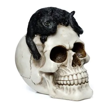 Dekorace Lebka s černou kočkou