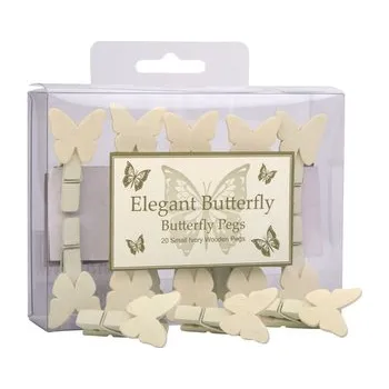 Svatební dekorace Svatební kolíčky krémové s motýlkem - 20 ks