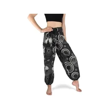 Dámské kalhoty Kalhoty ARAN, černé,potisk "Kruhy", pasovka levá