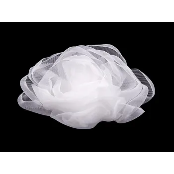 Organzový květ růže k našití a nalepení Ø8 cm, barva 1 bílá