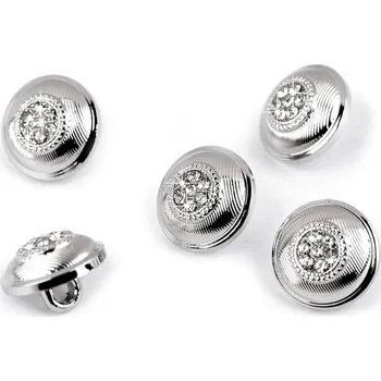 Knoflík Kovový knoflík s kamínky velikost 16" nikl crystal