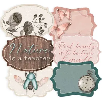 Umělecký papír Dekorativní visačky P13 - Naturalist 02 štítky sada 6 ks