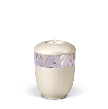 Smuteční dekorace Keramická miniurna Zen - Listy/Bílá