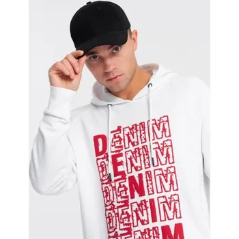 Pánská mikina Pánská nepropínací klokaní mikina s kapucí a potiskem V3 OM-SSPS-0158 bílá