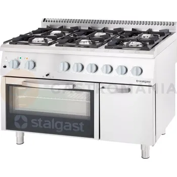 Sporák Plynový sporák s elektrickou troubou, 6 hořáků 1200x700x850 mm, 32,5+7 kW, G30 | STALGAST, 9718130