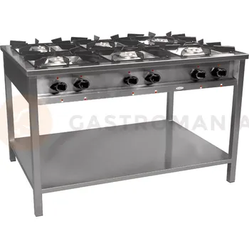 Plynová kartuše Gastronomický plynový sporák 6 hořáků, 1300x700x850 mm s policí, 1x3,4+3x5+2x6,5 kW | EGAZ, TGP-6732.III