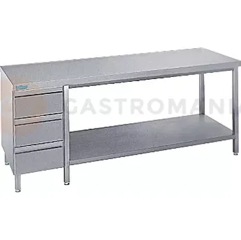 Nerezový dřez Podstavec pracovního stolu 1400x600x850 mm s policí, 3 šuplíky, bez pracovní desky | RILLING, ATZ 0614U S3L0