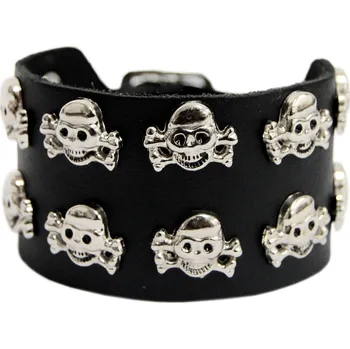 Náramek stahovák na zápěstí 2 řadý - lebky s hnáty
