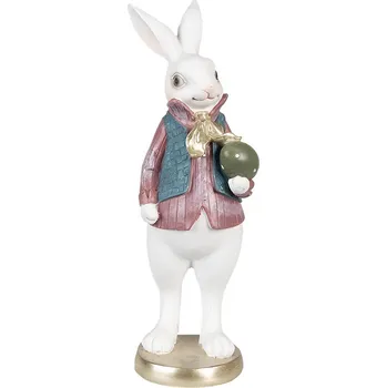 Bytová dekorace Dekorace bílý králík v košili a s vajíčkem - 11*10*26 cm