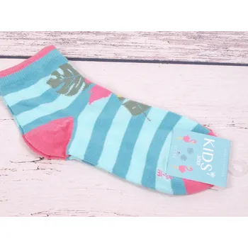 CNB BERLIN Ponožky DE 55242 proužkované tyrkysové s růžovou a plameňáky velikosti ponožek: 23-25 (EUR vel. 35-38)