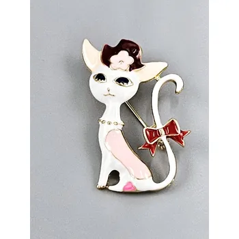 Brož Kočka s mašlí - brož, přívěsek bílá