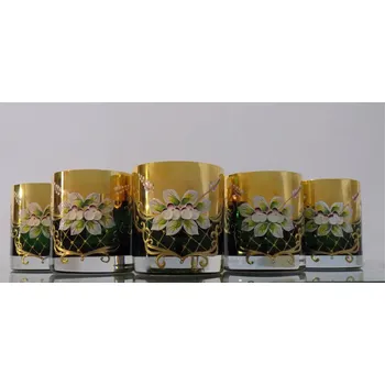 Sklenice Sklenice na whisky set 6 ks, zlacená a smaltovaná - zelená