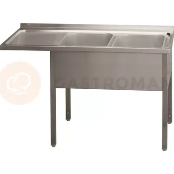 Nerezový dřez Nerezový mycí stůl s dvoukomorovým dřezem na pravé straně bez police 2100x700x900 mm | REDFOX, MSDOL/M-210x70x90