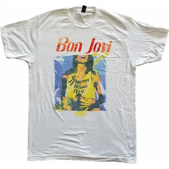 Pánská móda Bon Jovi tričko, Slippery When Wet Original Cover White, pánské M