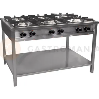 Plynová kartuše Gastronomický plynový sporák 6 hořáků, 1300x900x850 mm s policí, 1x3,4+2x5+2x6,5+1x8 kW | EGAZ, TG-637.III