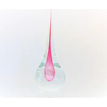 Skleněné těžítko - kapka vody v růžové barvě