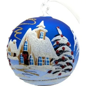 Vánoční ozdoba Vánoční koule 12cm, dekor retro Vánoce, modré