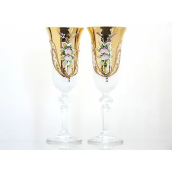 Sklenice Sklenice na šampaňské 150ml, 2 ks, zlacené a dekorované, bílé