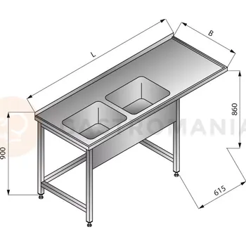 Nerezový dřez Stůl s dvoukomorovým dřezem na levé straně, 1800x700x900 mm | LOZAMET, LO345/L