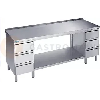 Nerezový dřez Pracovní stůl 2000x600x900 s policí, 2 bloky každý se 3mi šuplíky a pracovní deskou se zadním lemem | RILLING, ATZ 0620C S3B0