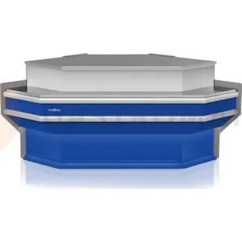 Výdejník vody Pokladní pult nechlazený, rohový, vnější s deskou z nerezové oceli "plátno", osvětlením korpusu a podstavci pod nádoby EURO2 1520x1070x910 mm | RAPA, LK-FMax/NZ