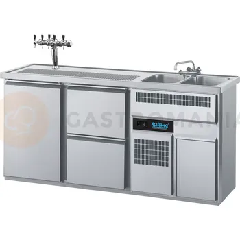 Chladící barový stůl 1950x700x980 mm, 2 zásuvky, dvířka, dřez na pravé straně | RILLING, AGT M722R 81-1/2