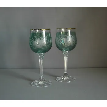 Sklenice Sklenice Diana 190ml na víno 2ks dekor květina zelený listr