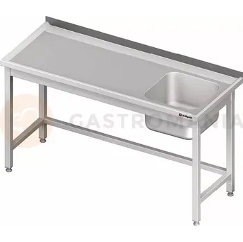 Kuchyňská linka Stůl nerezový s dřezem jednokomorovým na pravé straně a bez police 1600x600x850 mm | STALGAST, 980656160