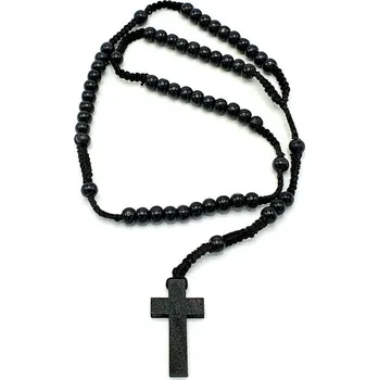 Růženec Růženec - dřevěné korálky na drhaných šňůrkách v černé