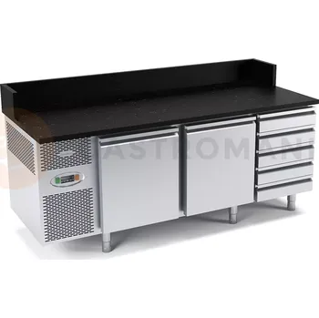Chladicí stůl na pizzu s agregátem, žulovou deskou, plnými dveřmi a šuplíky 1975x800x840/1000 mm | DORA METAL, DM-94049-BG