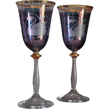 Sklenice Sklenice na víno, 2 ks, dekor labuť, 250ml, v modré