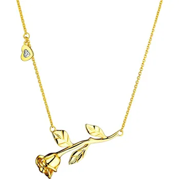Náhrdelník Zlatý náhrdelník s diamantem - květ, růže, srdce - 0,005 ct - ryzost 585 - 110.593