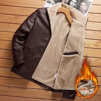 Moto bunda Kožená pánská bunda s teplou kožešinovou podšívkou Barva: Hnědá, Velikost: 4XL