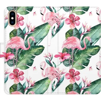 Pouzdro na mobilní telefon Flipové pouzdro iSaprio - Flamingos Pattern - iPhone X/XS