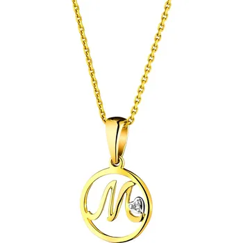 Přívěsek Zlatý přívěsek s diamantem - písmeno M - 0,003 ct - ryzost 585 - 109.599/M