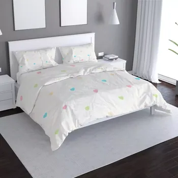 Povlečení Saténové povlečení Barevná srdíčka na béžové - Sablio - 140x200 / 90x70