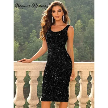 Dámské šaty Midi večerní šaty Sequins SQ783 Barva: Černá, Velikost: XL