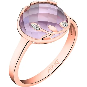 Prsten Prsten z růžového zlata s diamanty a ametystem - listy - ryzost 585 - 220.334