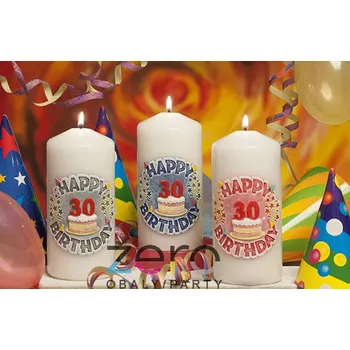 Svíčka Svíčka válec '30-té narozeniny' pr. 7 cm, výška 15 cm - bílá s motivem
